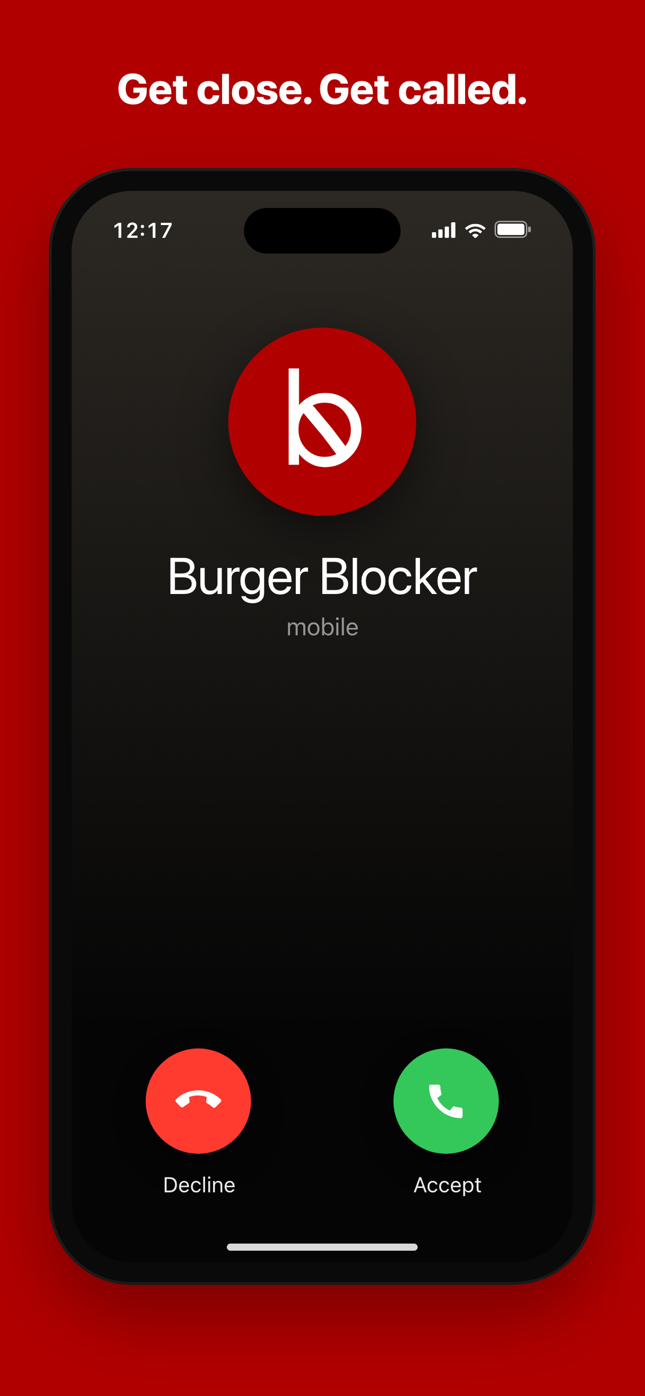 An incoming call from Burger Blocker on the iPhone lock screen